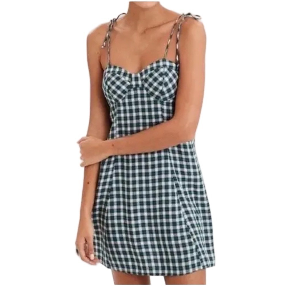 American Eagle Outfitters Green and White Gingham Mini Dress